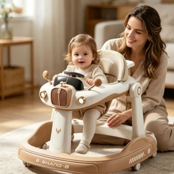 Premium Baby walker, height adjustable, folding,music - Beige