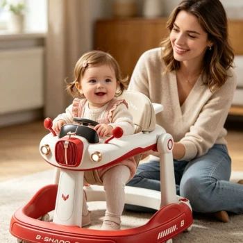 Premium Baby walker, height adjustable, folding,music - Scarlet