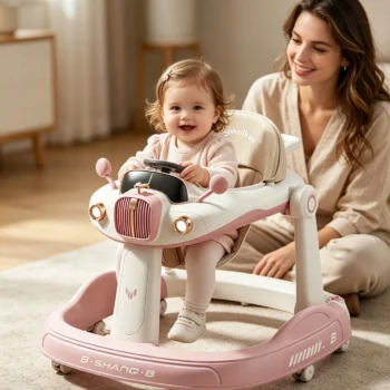 Premium Baby walker, height adjustable, folding,music - pink