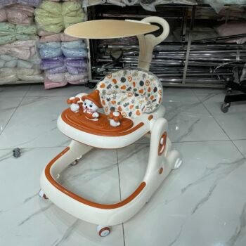 Multifunctional Baby Walker with Feeding Tray & Canopy – Reddish Orange
