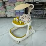 Multifunctional Baby Walker with Feeding Tray & Canopy – Dark Mustard