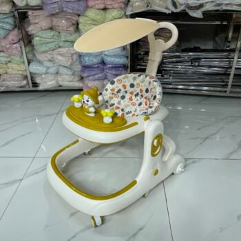Multifunctional Baby Walker with Feeding Tray & Canopy – Dark Mustard
